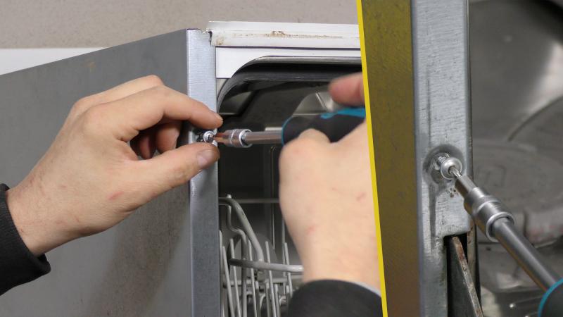 Türdichtung wechseln Schrauben der Seitenwand lösen Türdichtung wechseln Schrauben der Seitenwand lösen