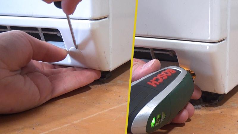 Schraubenabdeckung der Sockelblende entfernen Schraubenabdeckung der Sockelblende entfernen