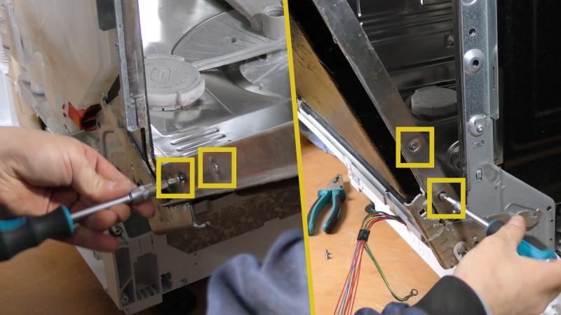 Spülmaschine untere Türdichtung wechseln-Schrauben der Türe lösen Spülmaschine untere Türdichtung wechseln-Schrauben der Türe lösen
