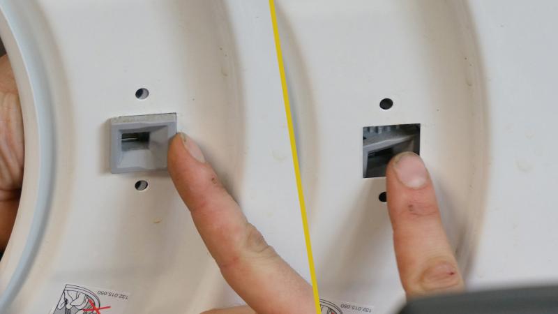 Türschloss auf die Seite und nach hinten durchdrücken Türschloss auf die Seite und nach hinten durchdrücken