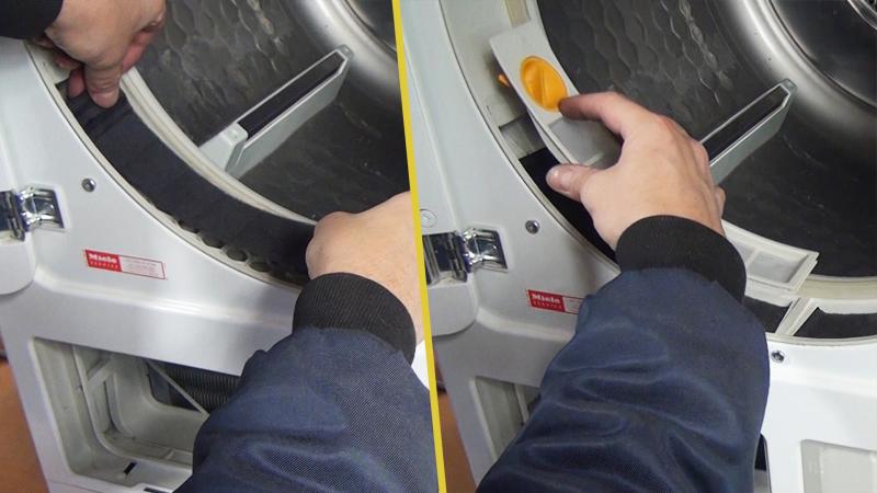 Flusenfilter des Rahmens wieder montieren Flusenfilter des Rahmens wieder montieren