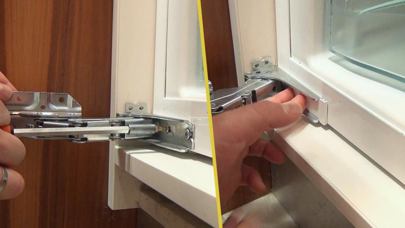 Neues unteres Scharniers verschrauben und Abdeckung einsetzen Neues unteres Scharniers verschrauben und Abdeckung einsetzen