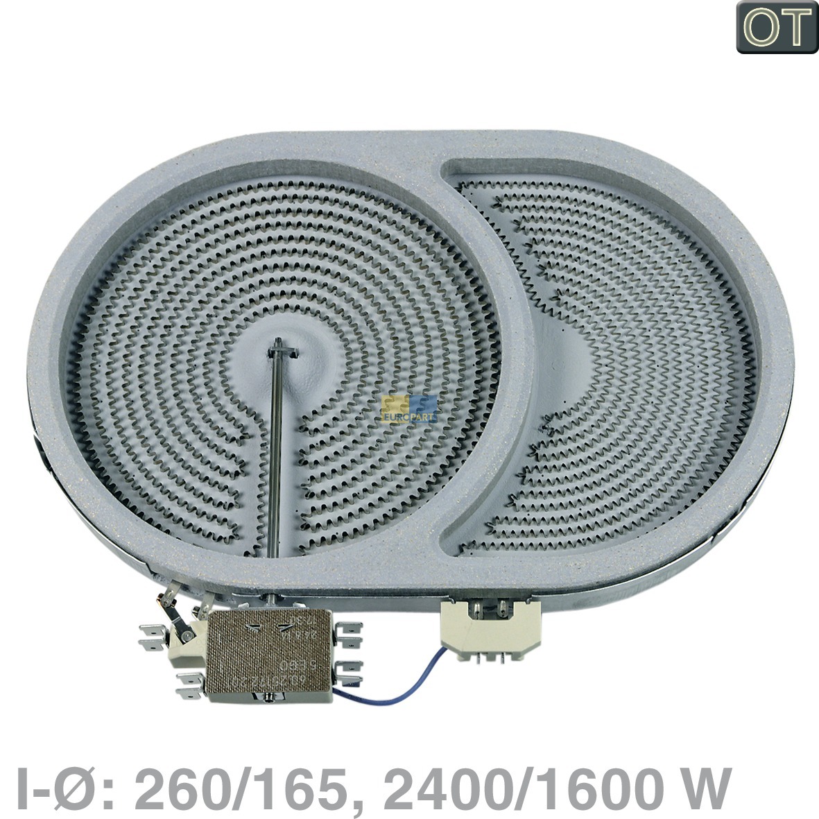 Strahlheizk�rper 260x165mm 2400/1600W 230V oval Bosch 00648582 f�r Glaskeramikkochfeld (00648582)