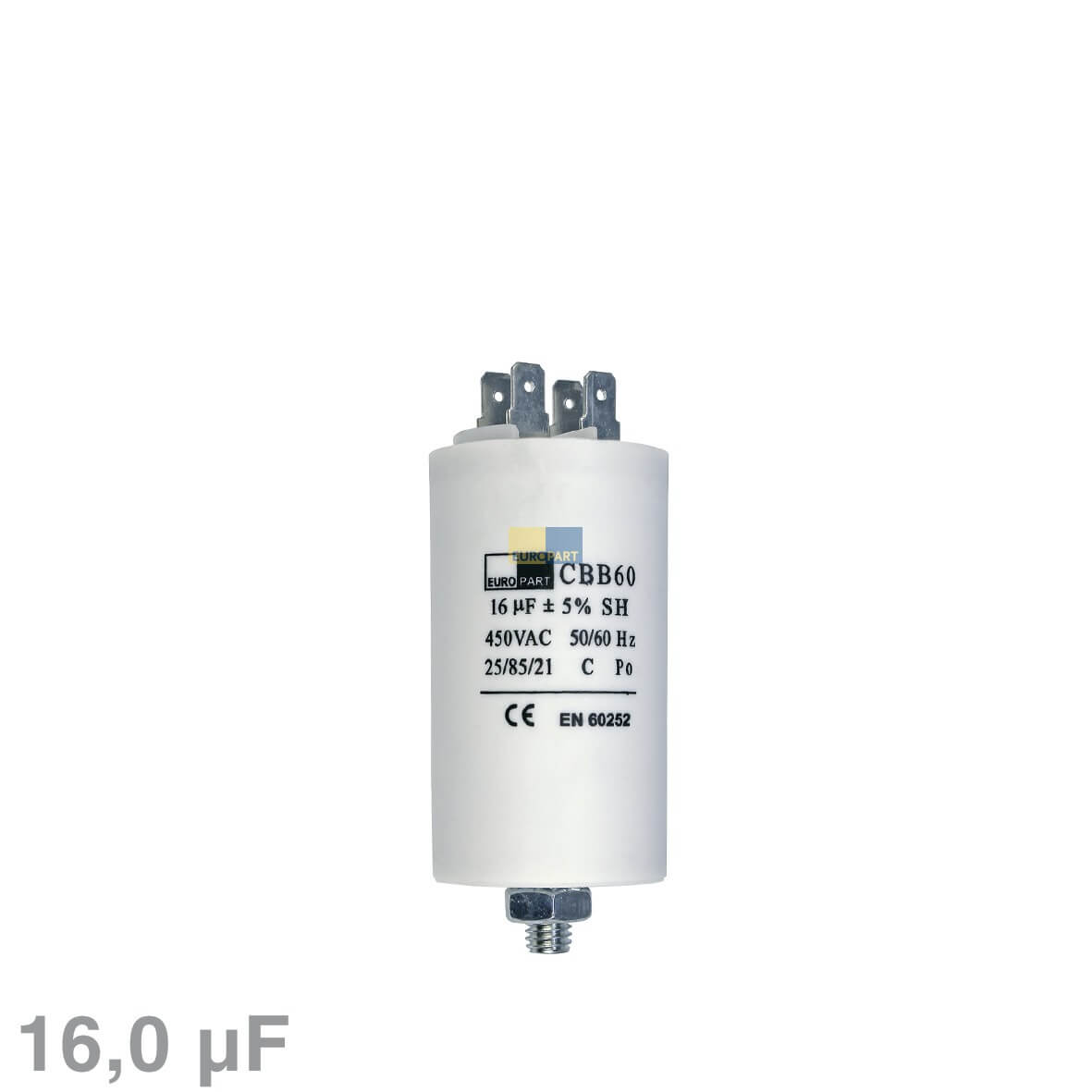 Kondensator 16, 00�F 450V Universal mit Steckfahnen und Befestigungsschraube CBB60 (KD-021160)